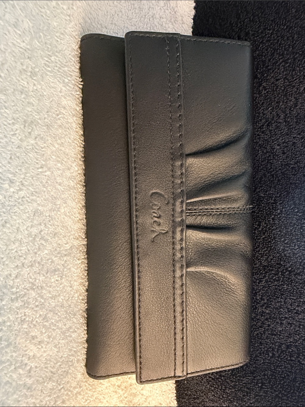 Coach Black Leather Foldover Clutch Wallet
